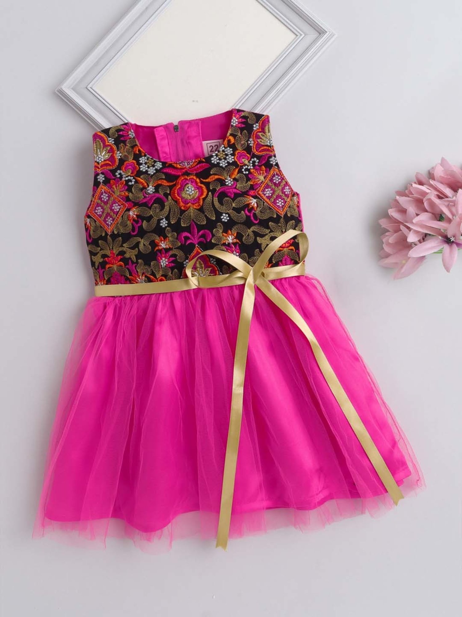 The Magic Wand Kids Black & Pink Embroidered Dress