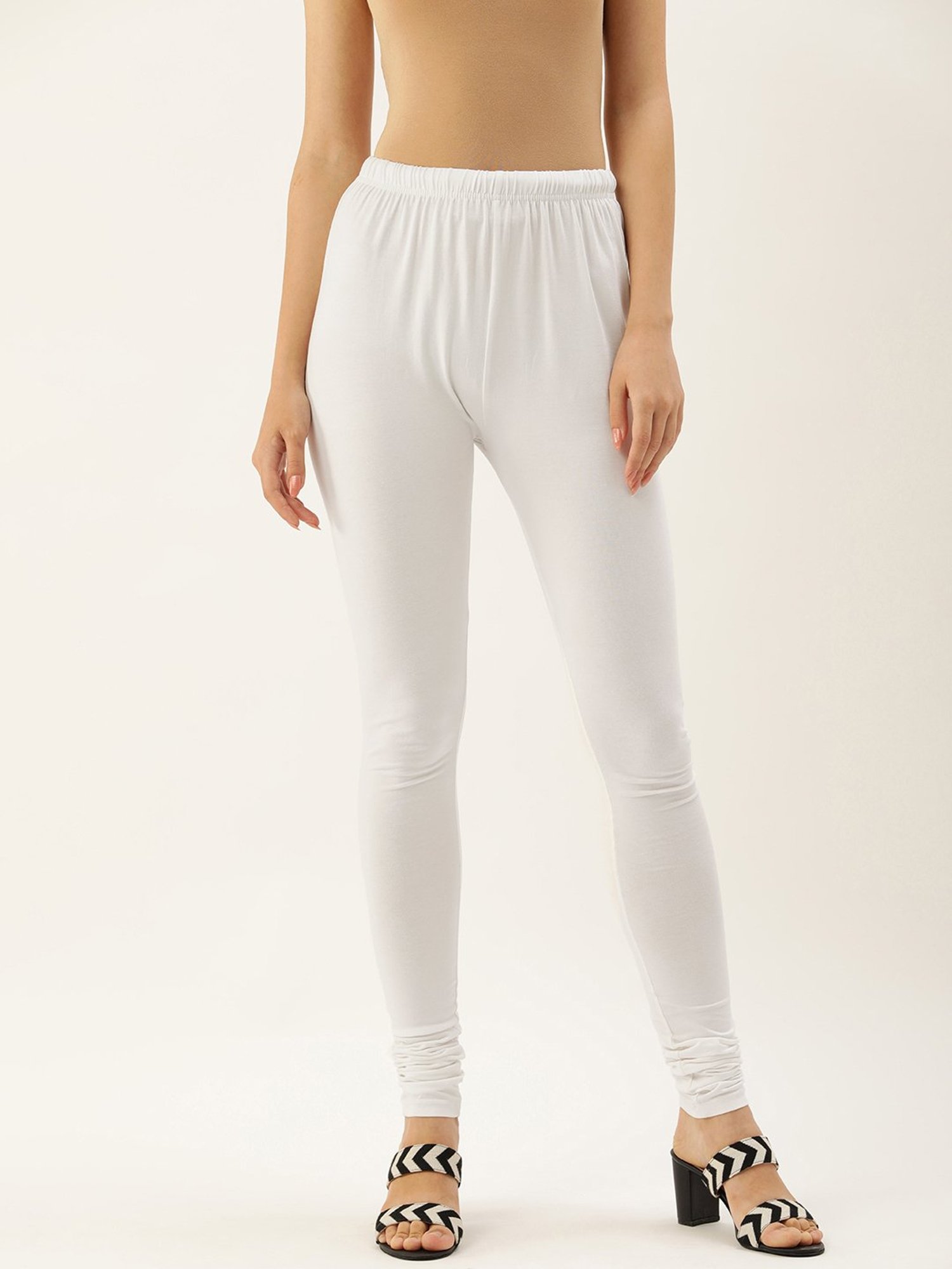 Amukti White Regular Fit Mid Rise Leggings