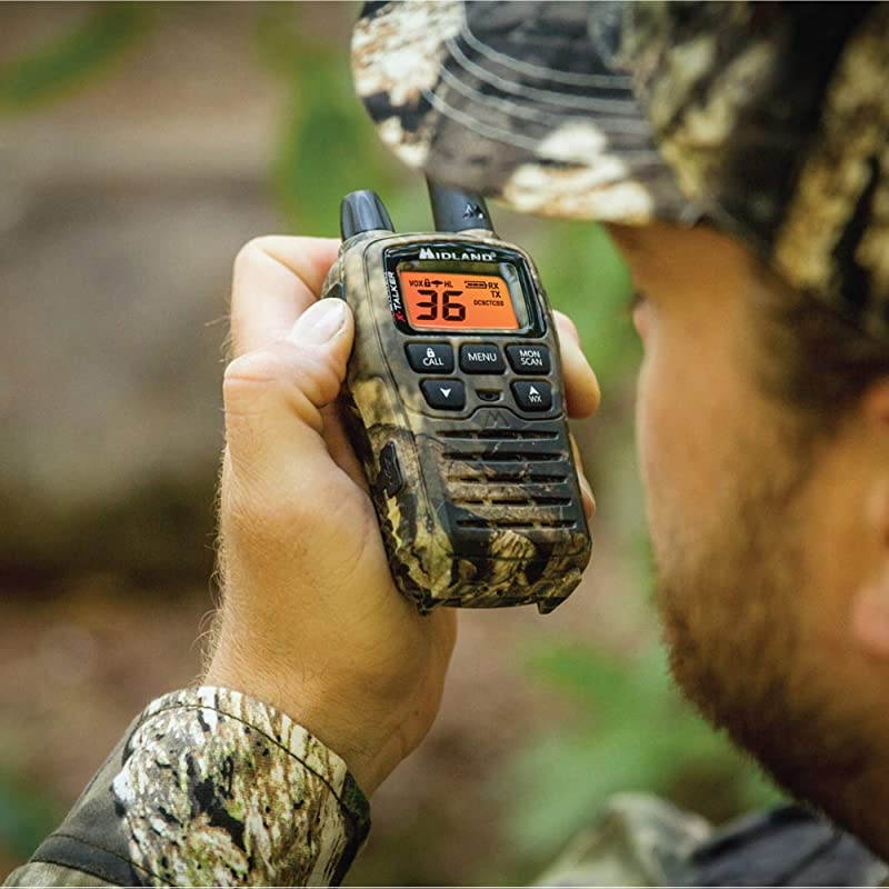 XTALKER T75VP3 36 Channel FRS TwoWay Radio Up to 38 Mile Range Walkie Talkie 121 Privacy Codes amp NOAA Weather Scan + Alert Pair Pack Mossy Oak Camo