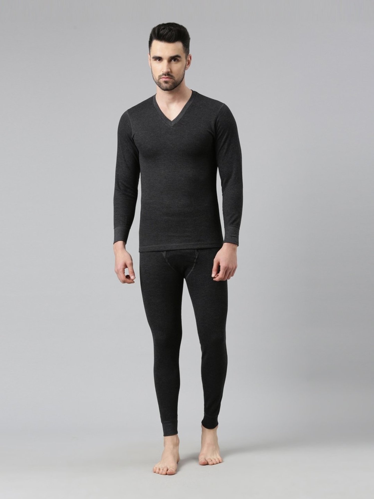 Dixcy Scott Maximus Dark Grey Melange Cotton Skinny Fit Thermal Bottoms