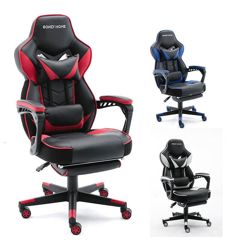 Gaming Chair Racing Style Leather Office Recliner Computer Seat Swivel Footrest