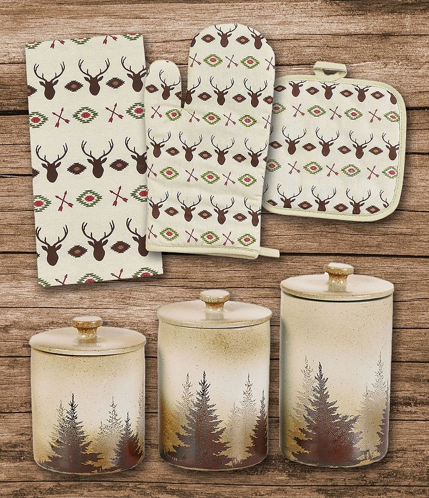 HiEnd Accents Multi Deer Cloth Accessories and Clearwater Pines Canister, 13-Piece Set