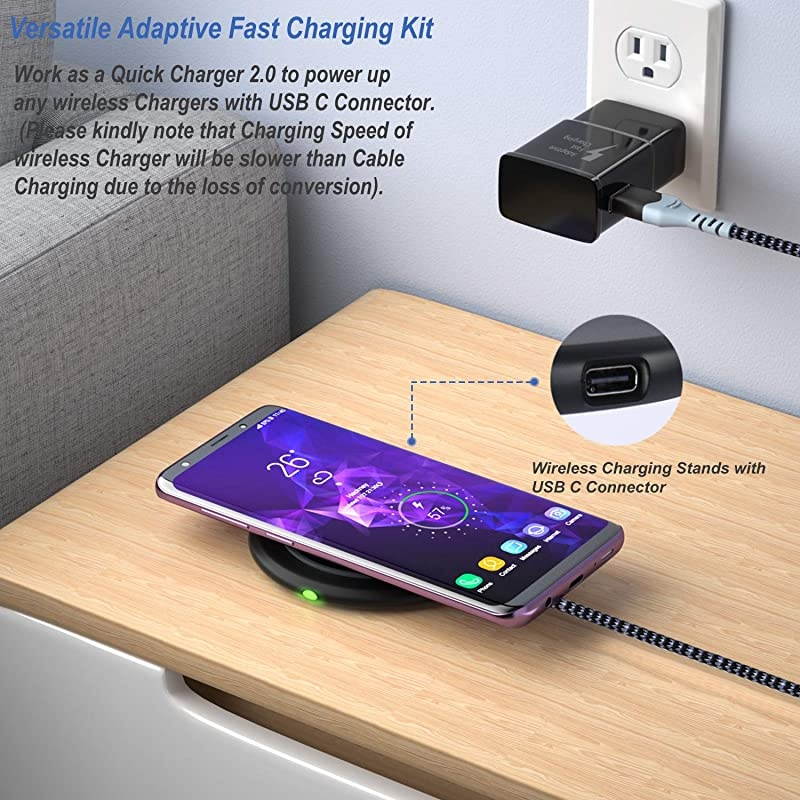 Adaptive Fast Wall Charger Adapter kit with USB TypeC Cable66Ft+10Ft Compatible with Samsung Galaxy S20S10S9S8EdgePlusActive Note 1098c9pro LG G6G5V30V20 Nexus 5X6PBlack