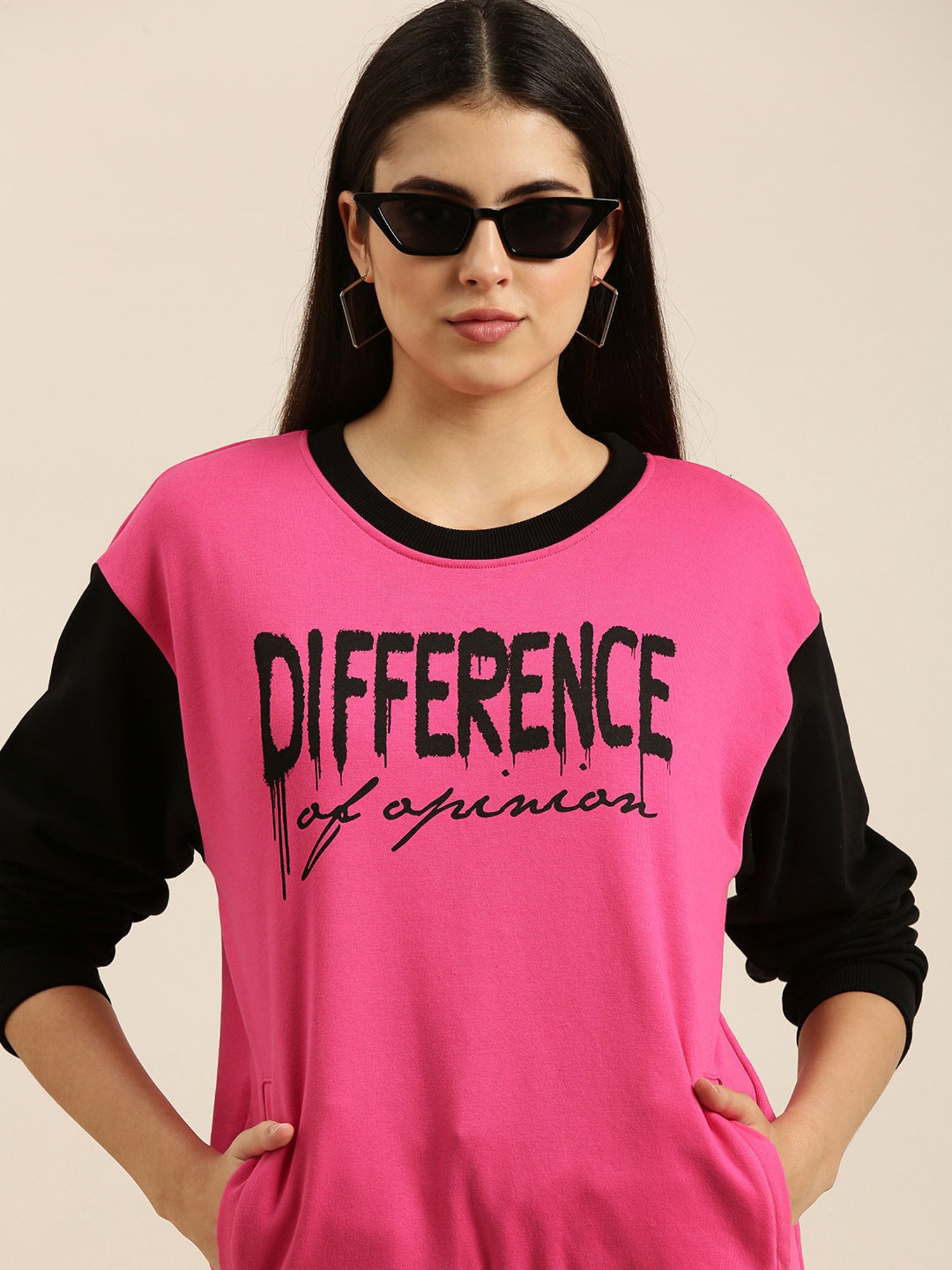 Difference of Opinion Pink & Black Graphic Print Sweatshirt