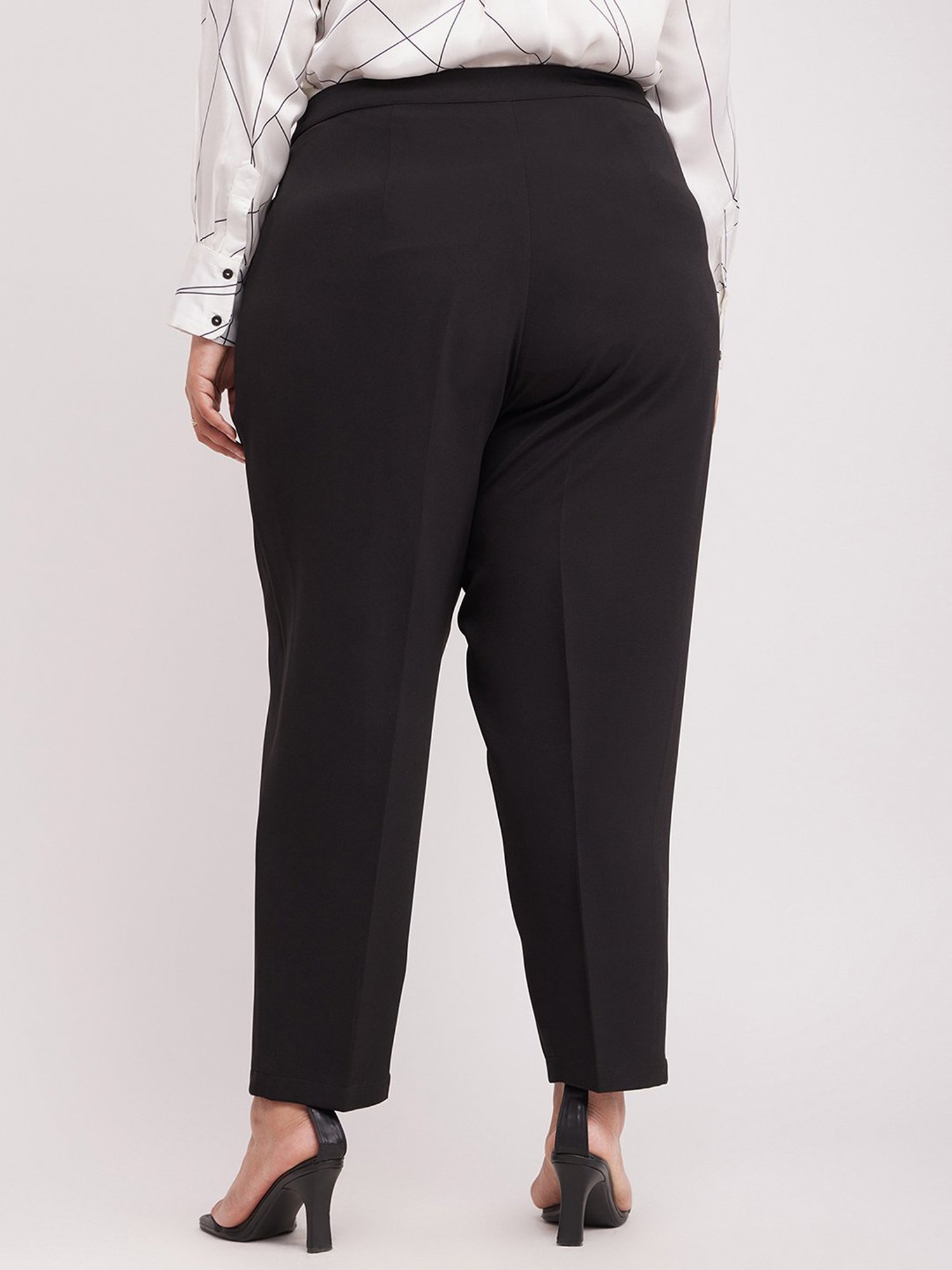 Fablestreet X Black Polyester Relaxed Fit Mid Rise Trousers