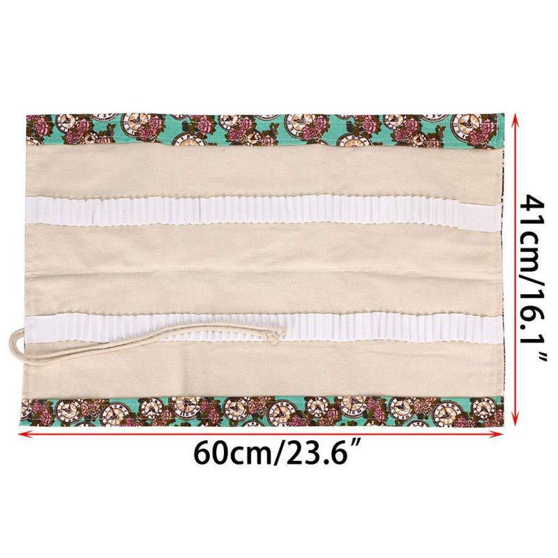 BTSKY Canvas 108 Slot Pencil Roll Wrap-Pencil Pouches Holder Fit for Prismacolor Premier Colored Pencils (108 Slots Rose Clock)