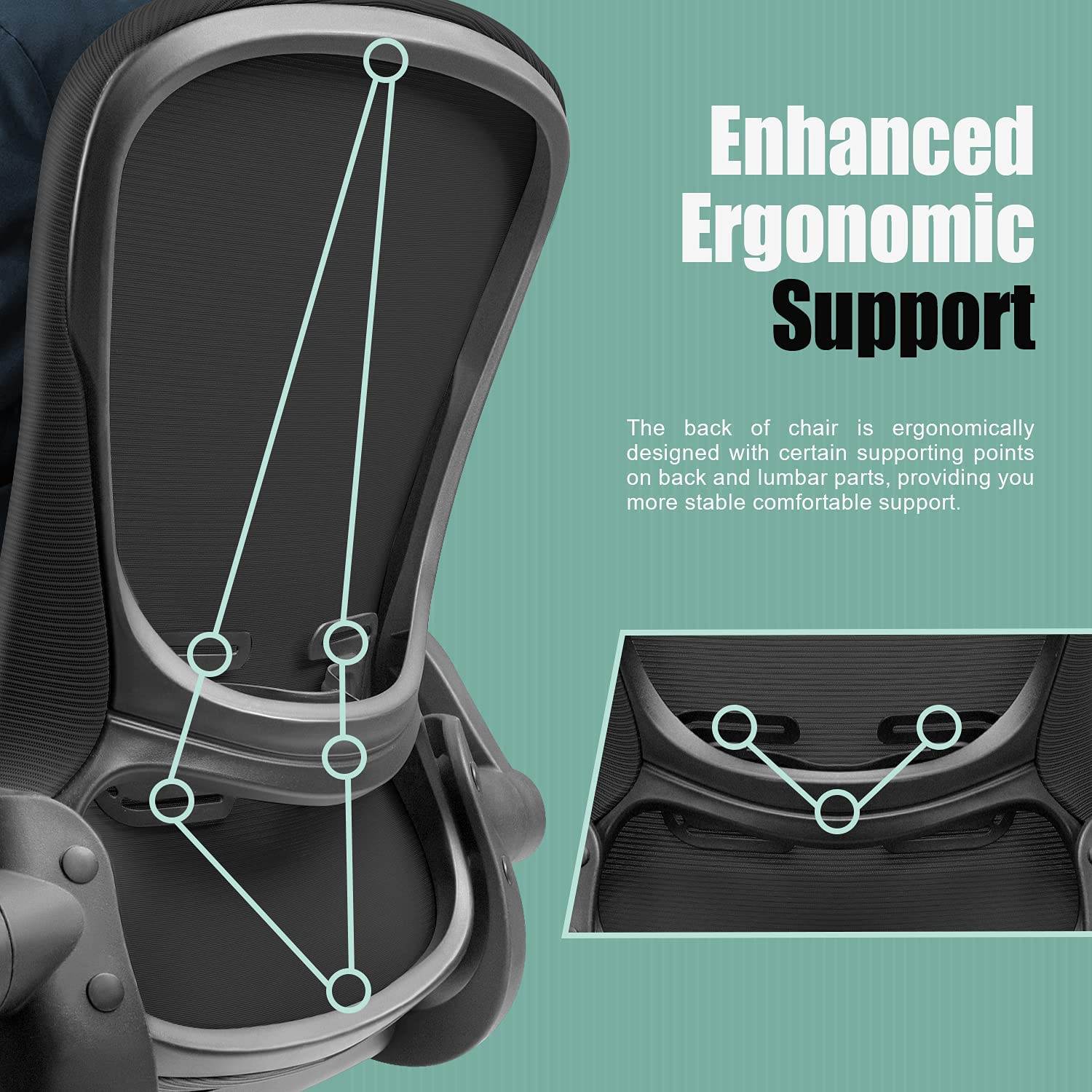 Furmax Office Chair Mesh Desk Chair with Adjustable Arms Ergonomic Computer Chair Rolling Chair with Back and Lumbar Support (Black)