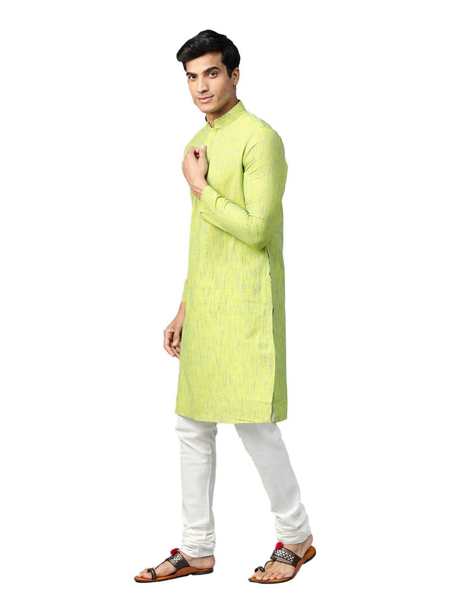 Manthan Green & White Regular Fit Kurta