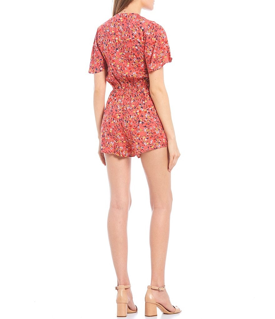 Jessica Simpson Floral Button Front Flutter Sleeve Romper