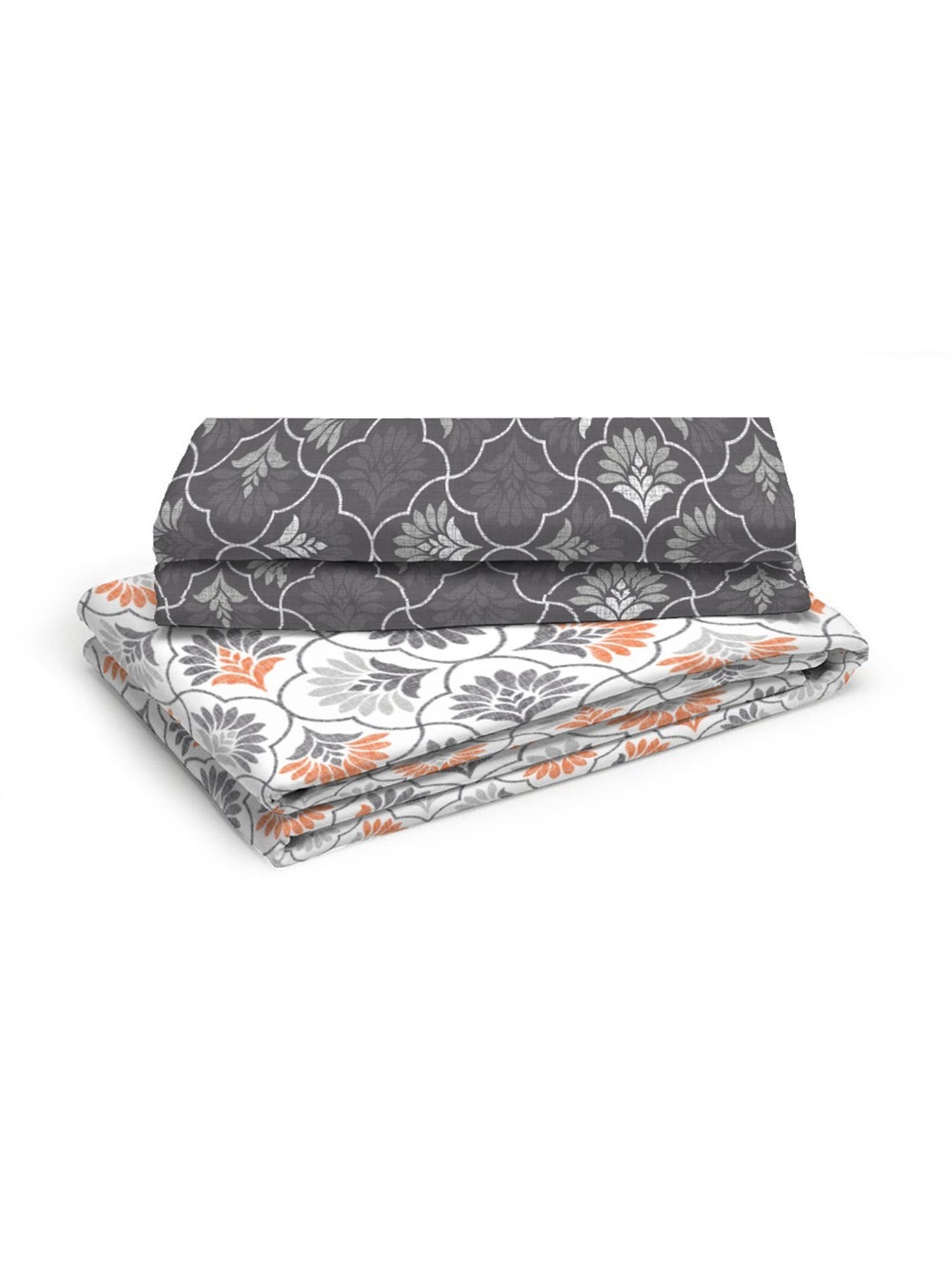 Layers Siena Printed Grey 225 TC Cotton Double Bed Sheet with 2 Pillow Covers