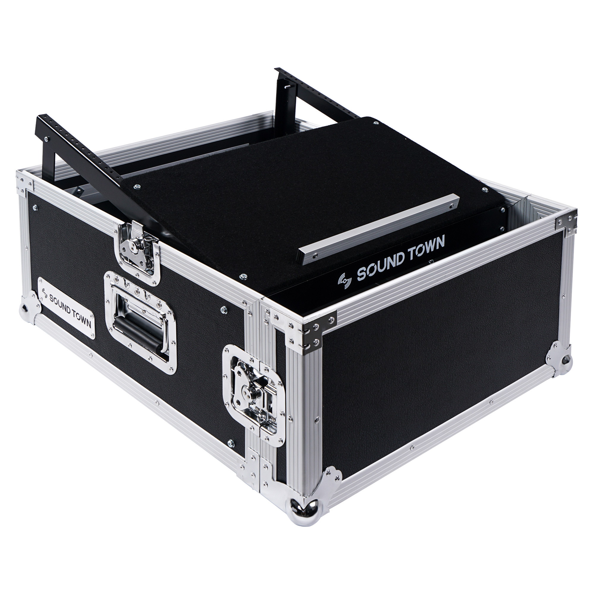 Sound Town 4-Space PA/DJ Pro Audio Rack/Road ATA Server Case with Slant Mixer Top (STMR-4U)