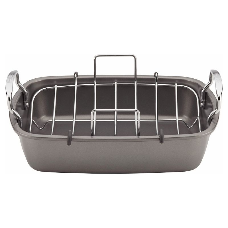 T-fal Simply Cook Nonstick Cookware, Roaster with Rack, 15", Gray