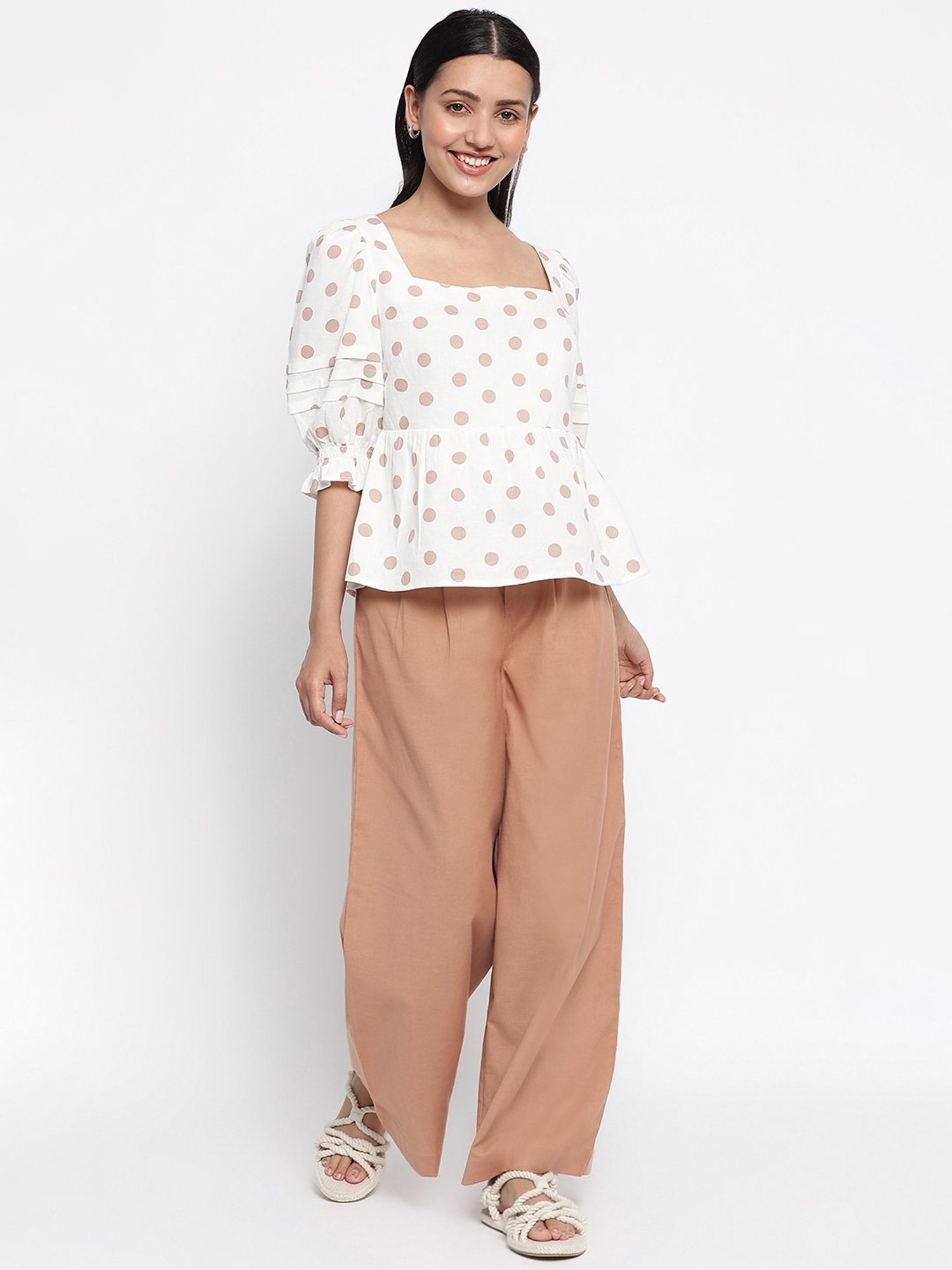 Fabindia White Cotton Printed Top