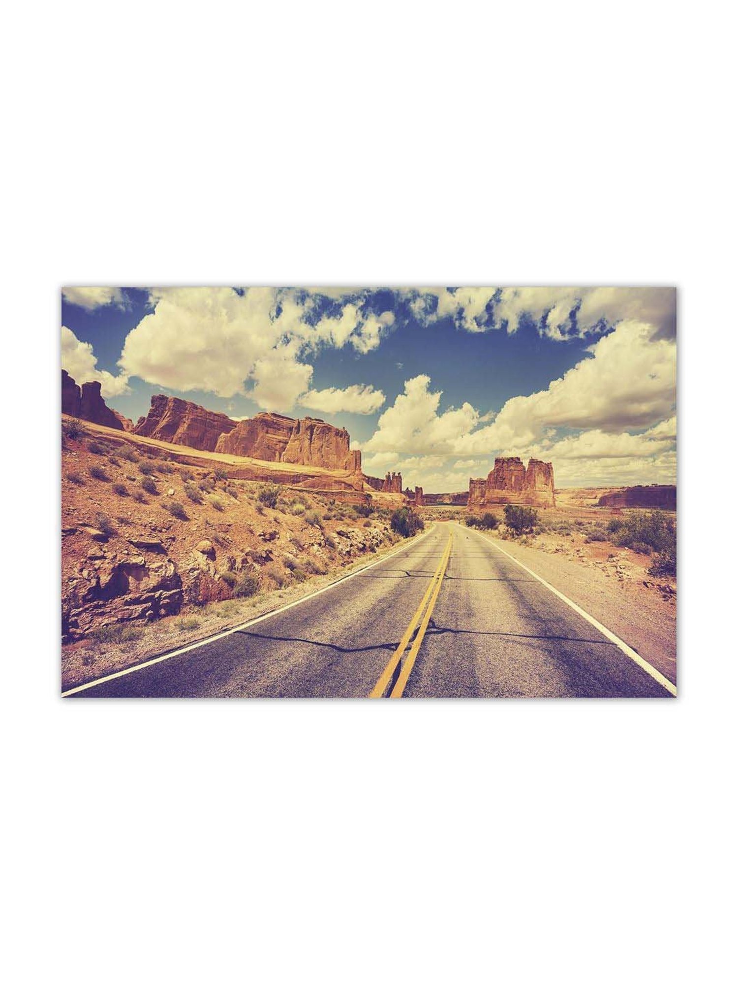 999store Brown & Blue Vintage Retro Desert Road Canvas Painting