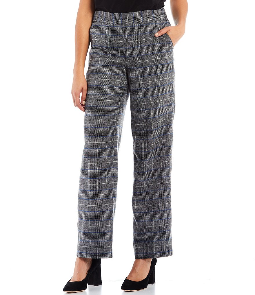Kasper Petite Size Glen Plaid Pull-On Wide Leg Pants