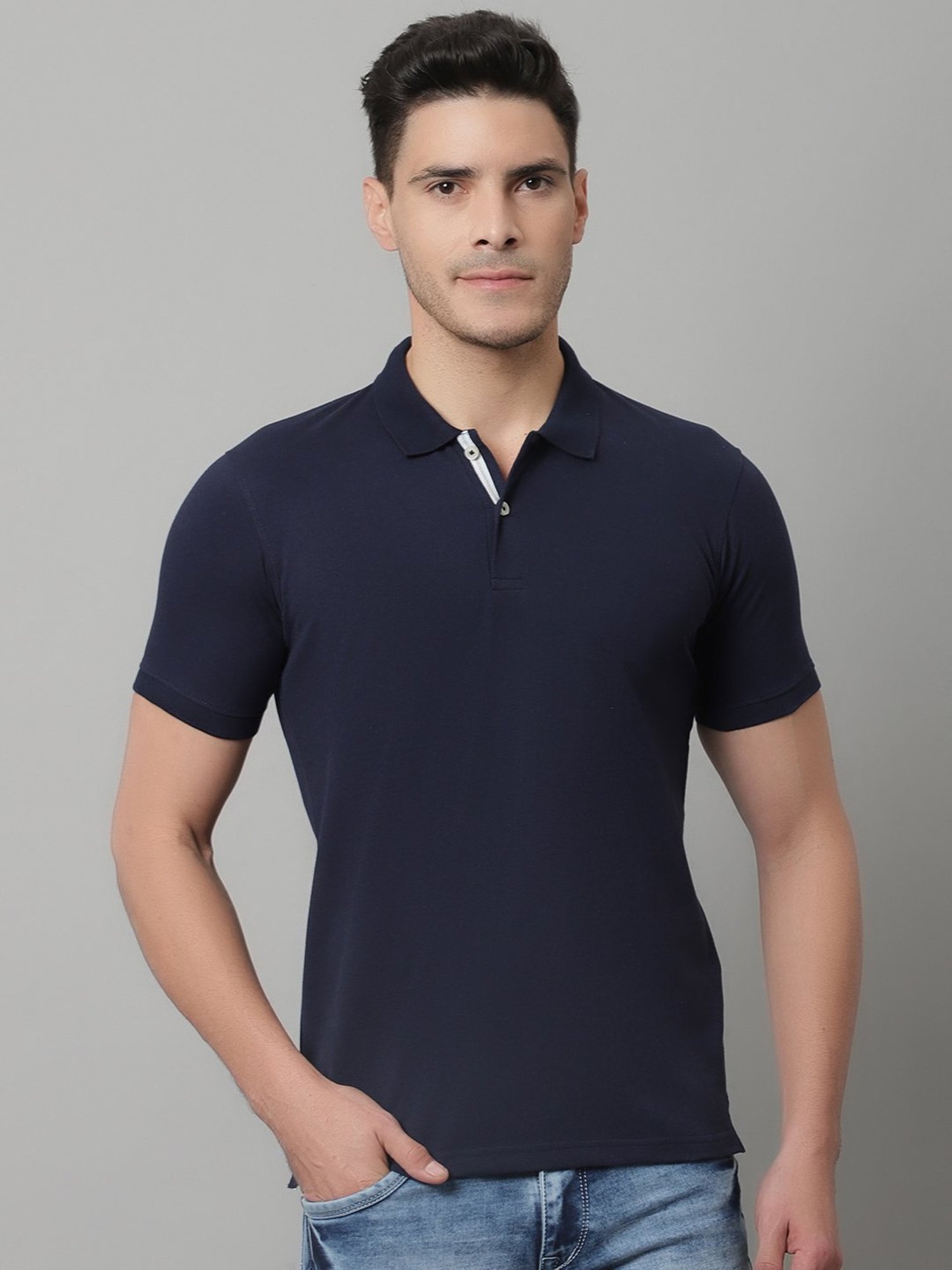 Cantabil Navy Regular Fit Polo T-Shirt