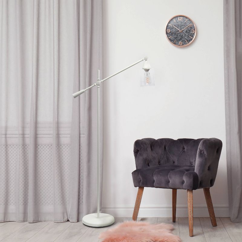 Swing Arm Floor Lamp with Glass Cylindrical Shade White - Lalia Home