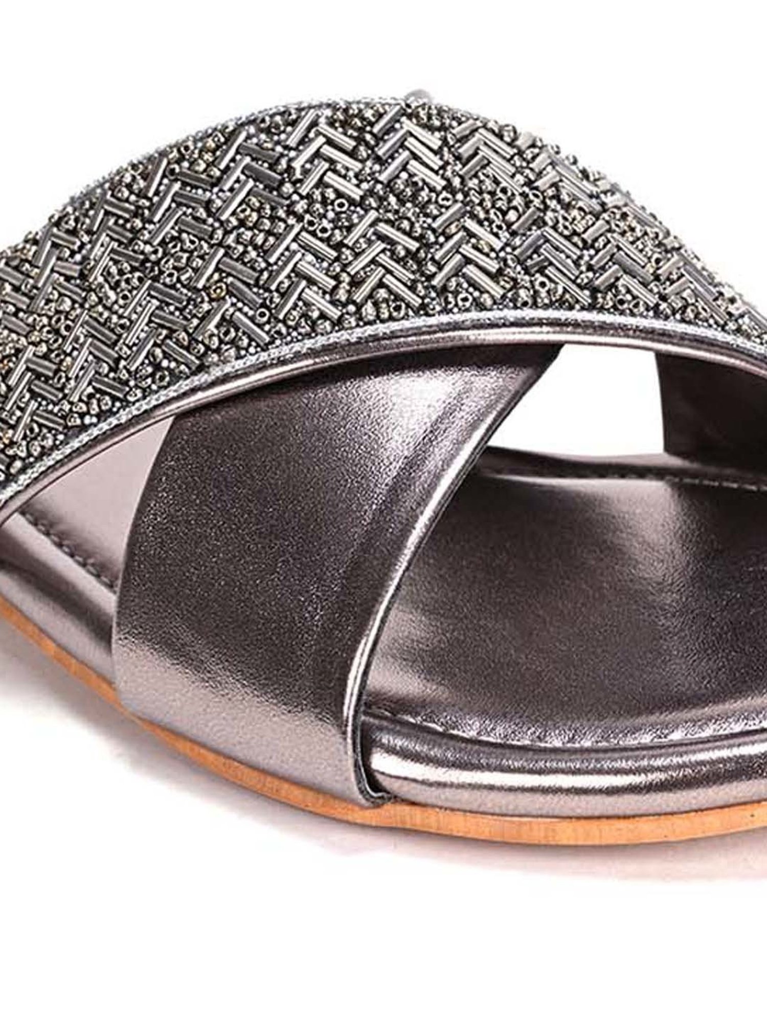 Scentra Women's Metallic Cross Strap Sandals