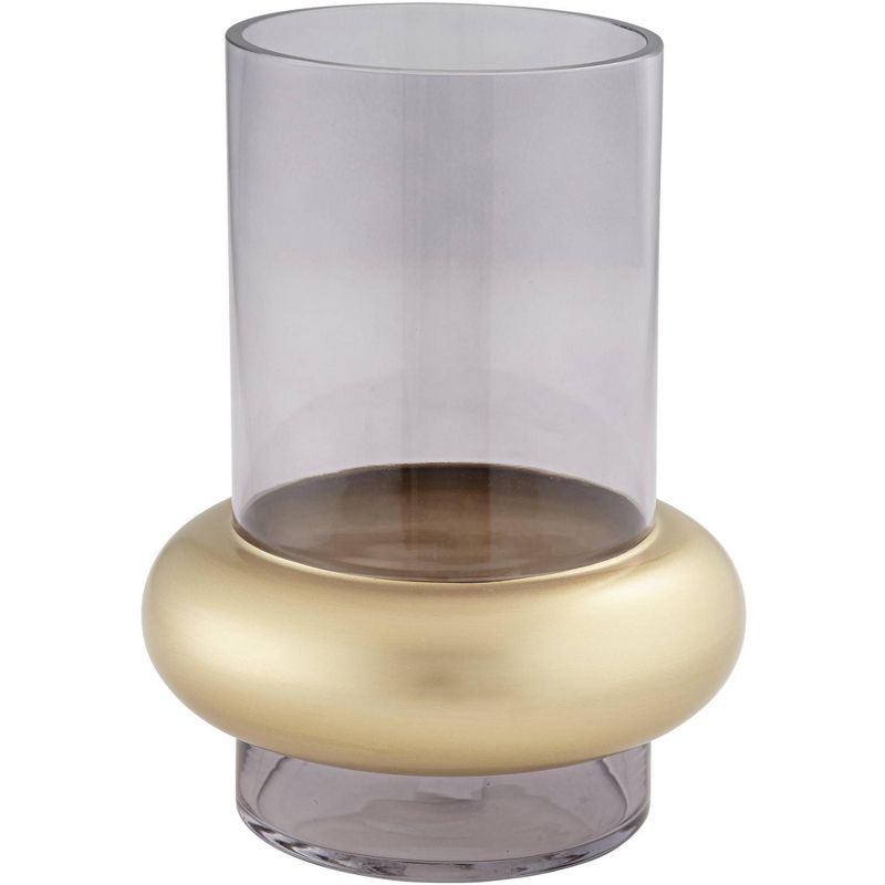 Studio 55D Jaurdi 9" High Clear Brown Glass and Gold Cylinder Vase
