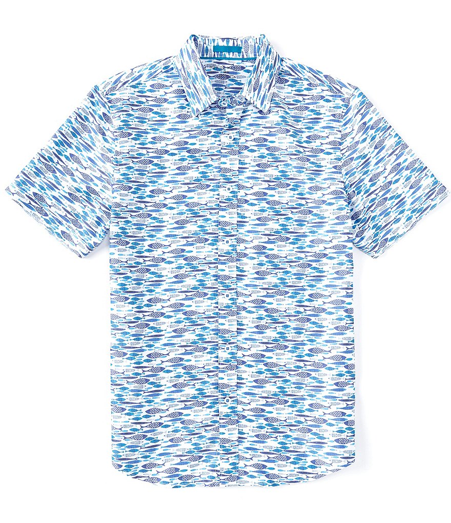 Age Of Wisdom Fish Print Short-Sleeve Woven Shirt