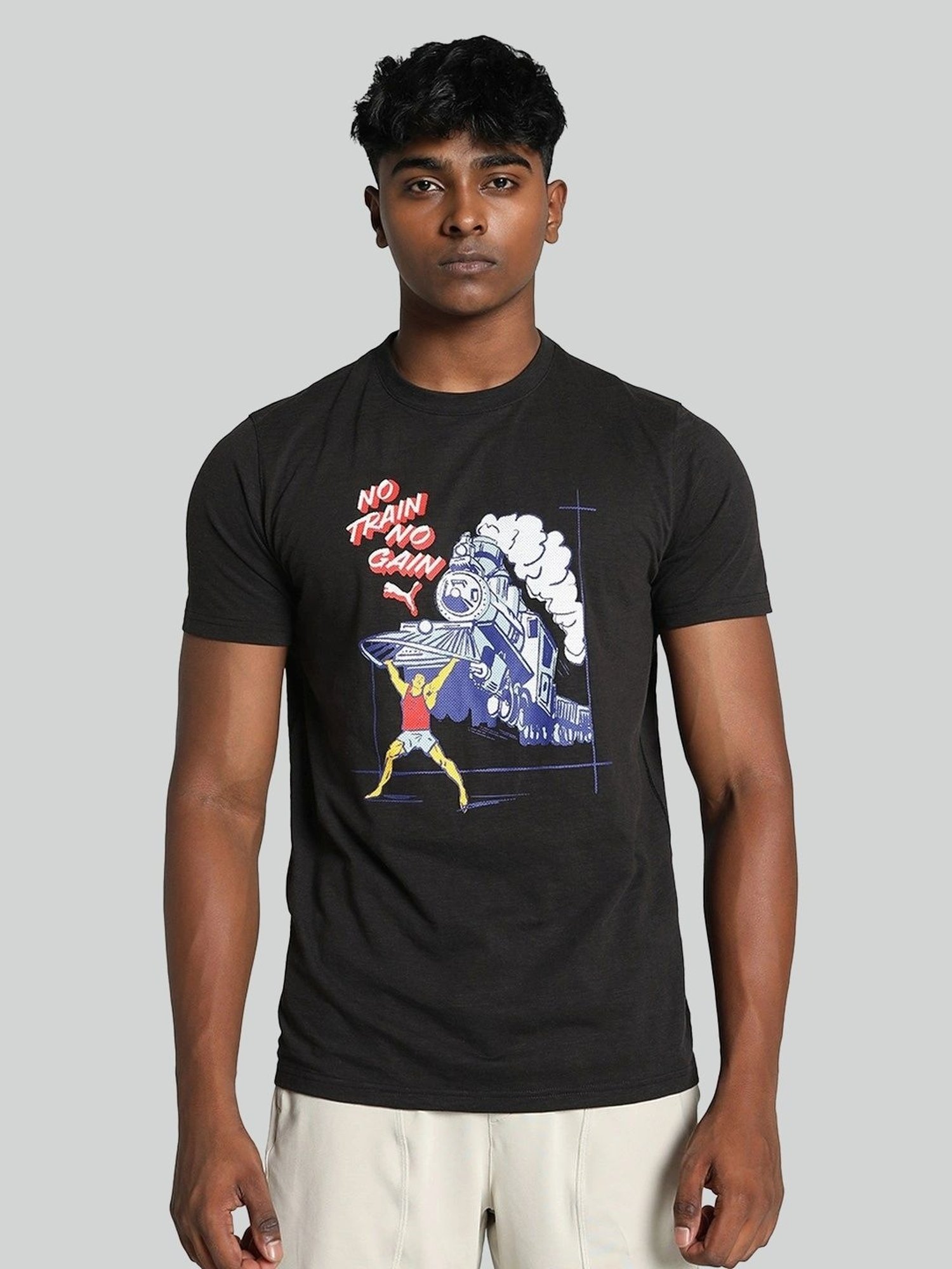 Puma Black Regular Fit Printed Sports T-Shirt