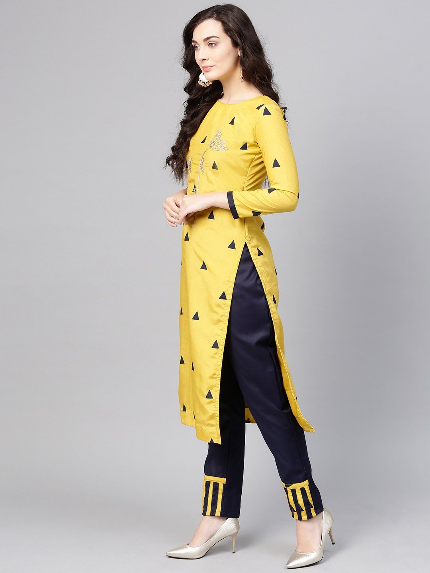 Saree Mall Yellow & Blue Embroidered Dress Material