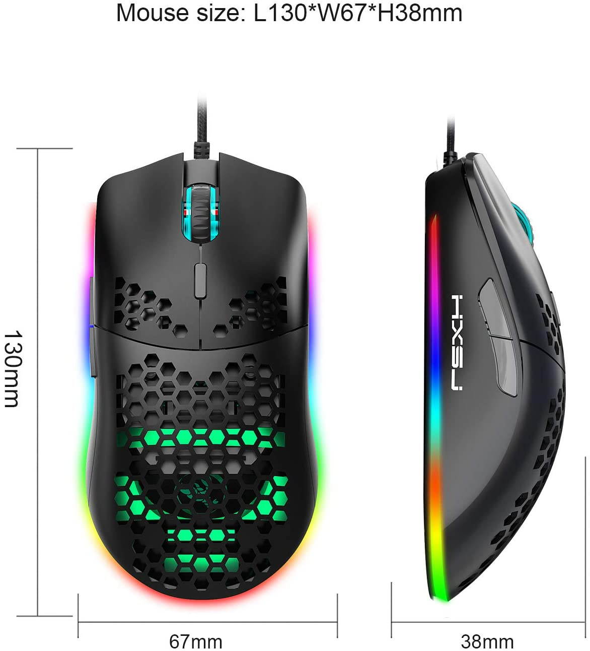 Attoe USB Gaming Mouse, Honeycomb Lightweight Gaming Mouse with Backlight, up to 6400 DPI, Wired PC Gaming Mouse for Mac Laptop Computer