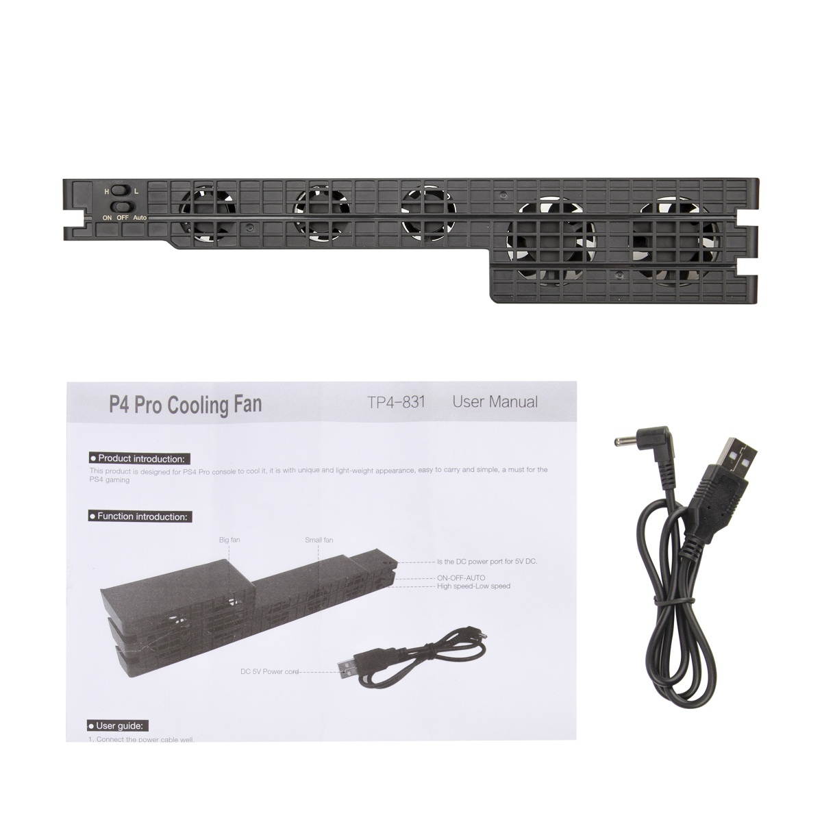 PS4 Cooling Fan, USB External 5-Fan Super Turbo Temperature Pro Cooler with USB Cable for Sony Playstation 4 Pro Gaming Console