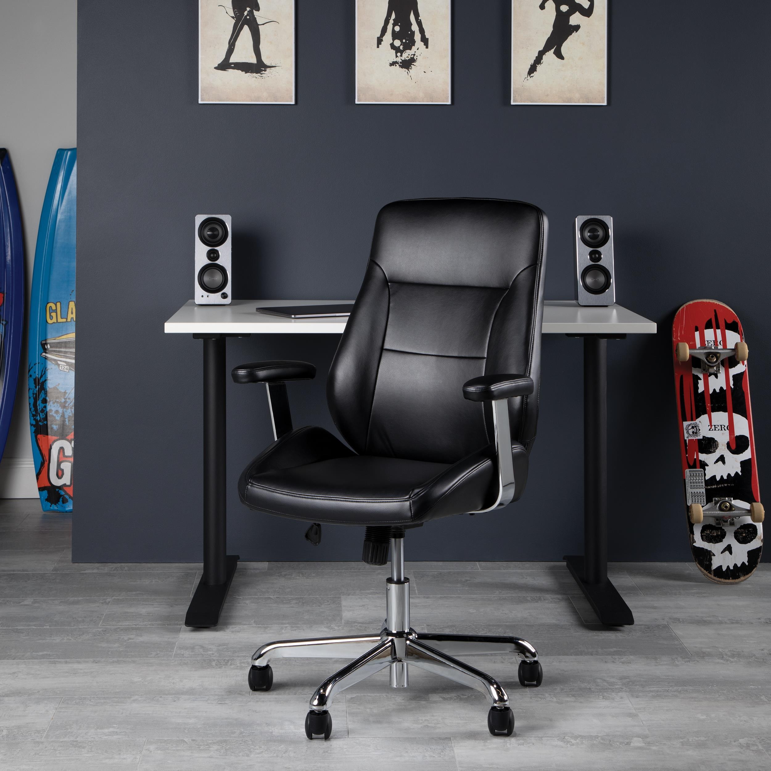OFM Office Chair, Mid Back Leather Task Chair, in Black (730-L-BLK)