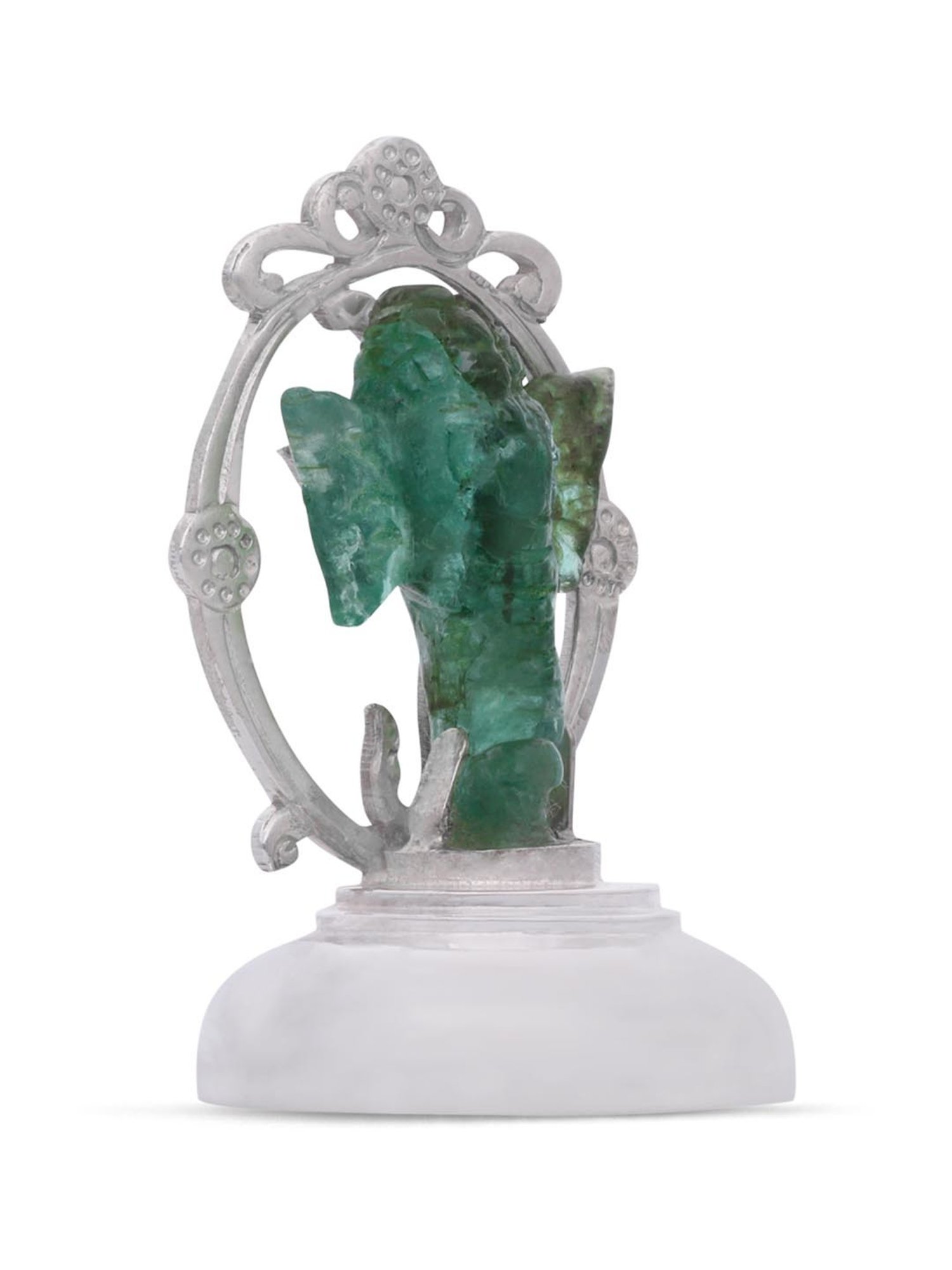 CKC 92.5 Sterling Silver Prabhavali with Carved Emerald Ganapati Divine Idol
