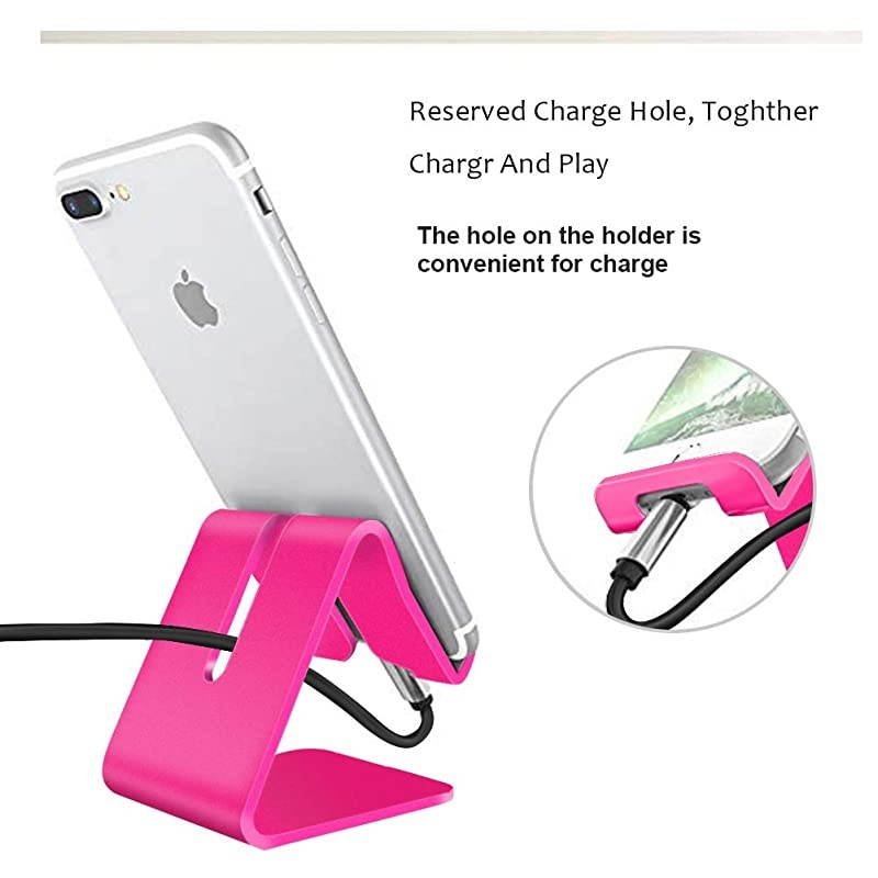 Cell Phone Stand Universal Portable Aluminum Desktop Charger Mount Holder Metal Tablets Dock Cradle for iPhone 11 X 8 7 6 Samsung Galaxy s10 9 All Smartphone Rose Red