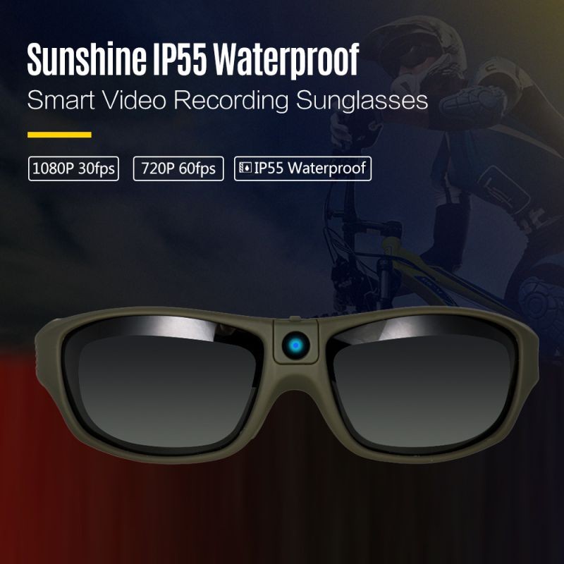 Sunshine IP55 Waterproof Smart Video Recording Sunglasses 1080P FHD Outdoor Sports Action Camera with Polarized UV Protection Safety Lenses Sport Design