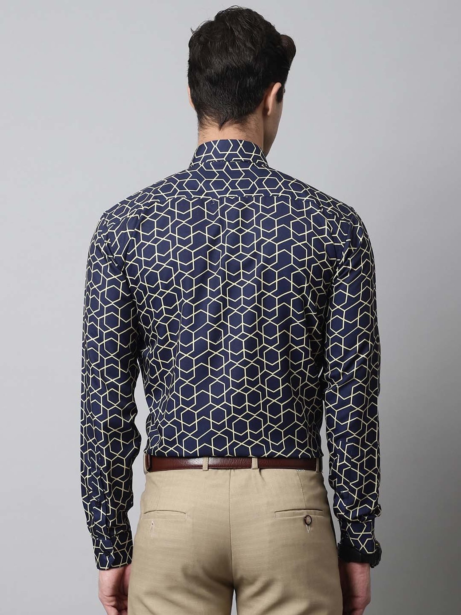 Sojanya Blue Cotton Regular Fit Self Pattern Shirt