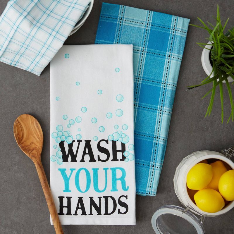3pk Cotton Wash Your Hands Dishtowel Set - Design Imports