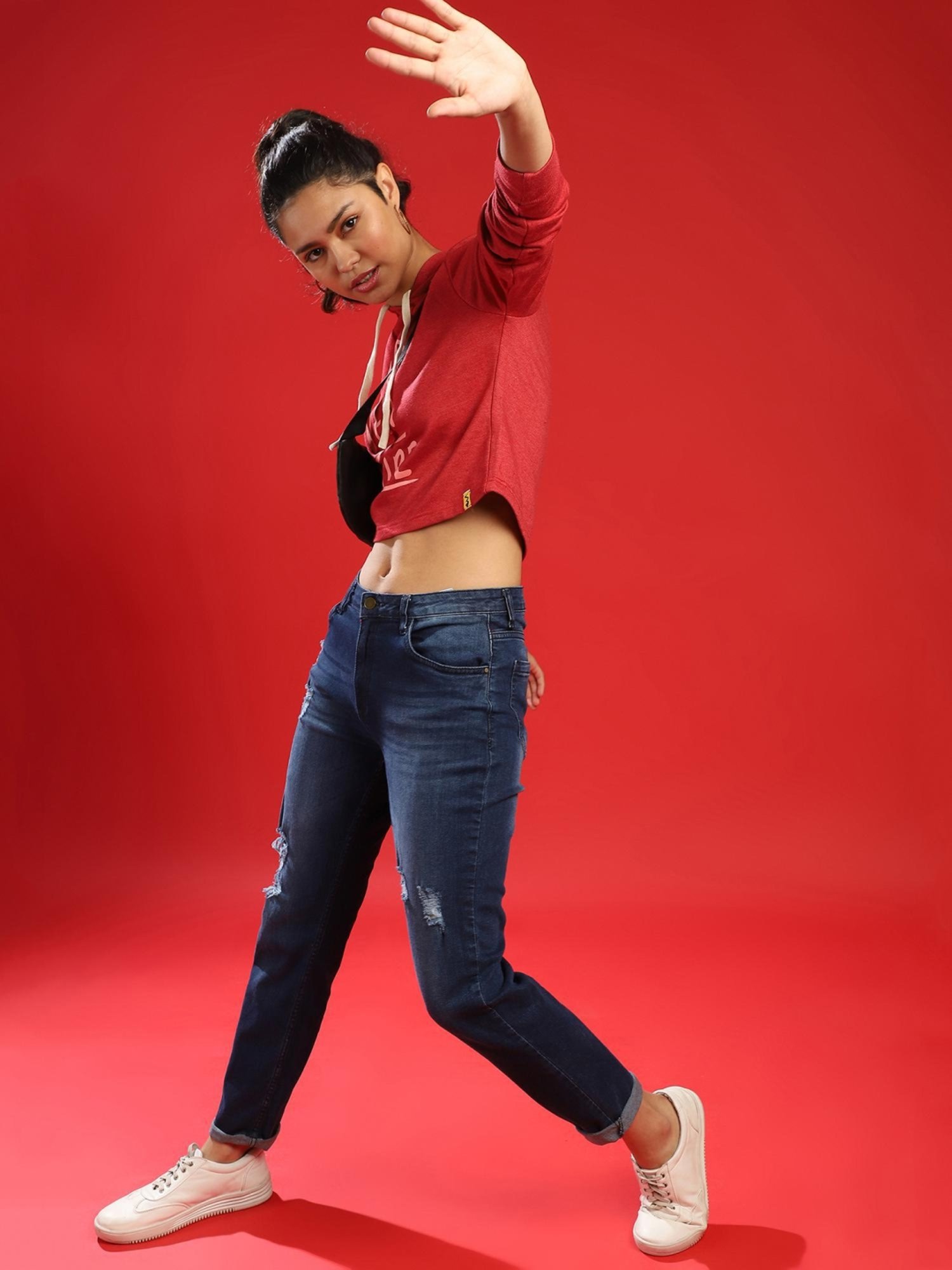 Campus Sutra Red Graphic Print Hoodie