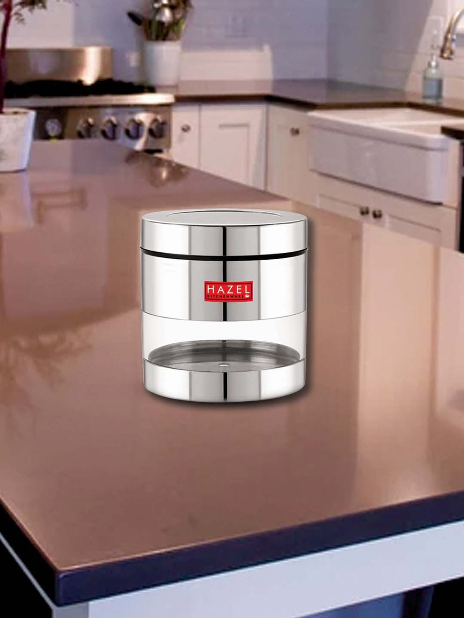 HAZEL Silver Stainless Steel Kitchen Storage Jar (600 ml) - Set of 1