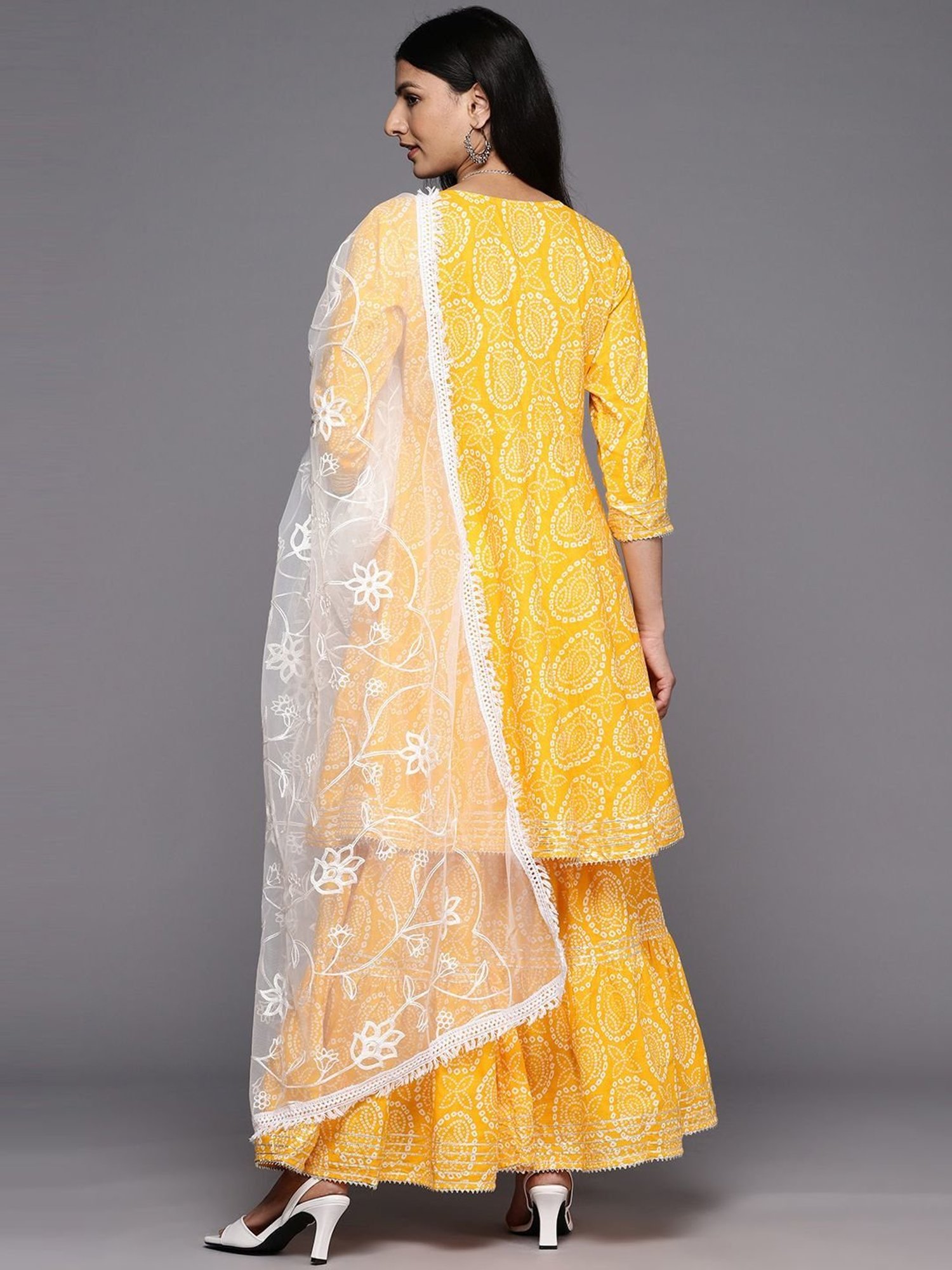 KSUT Mustard Cotton Printed Kurta Sharara Set With Dupatta