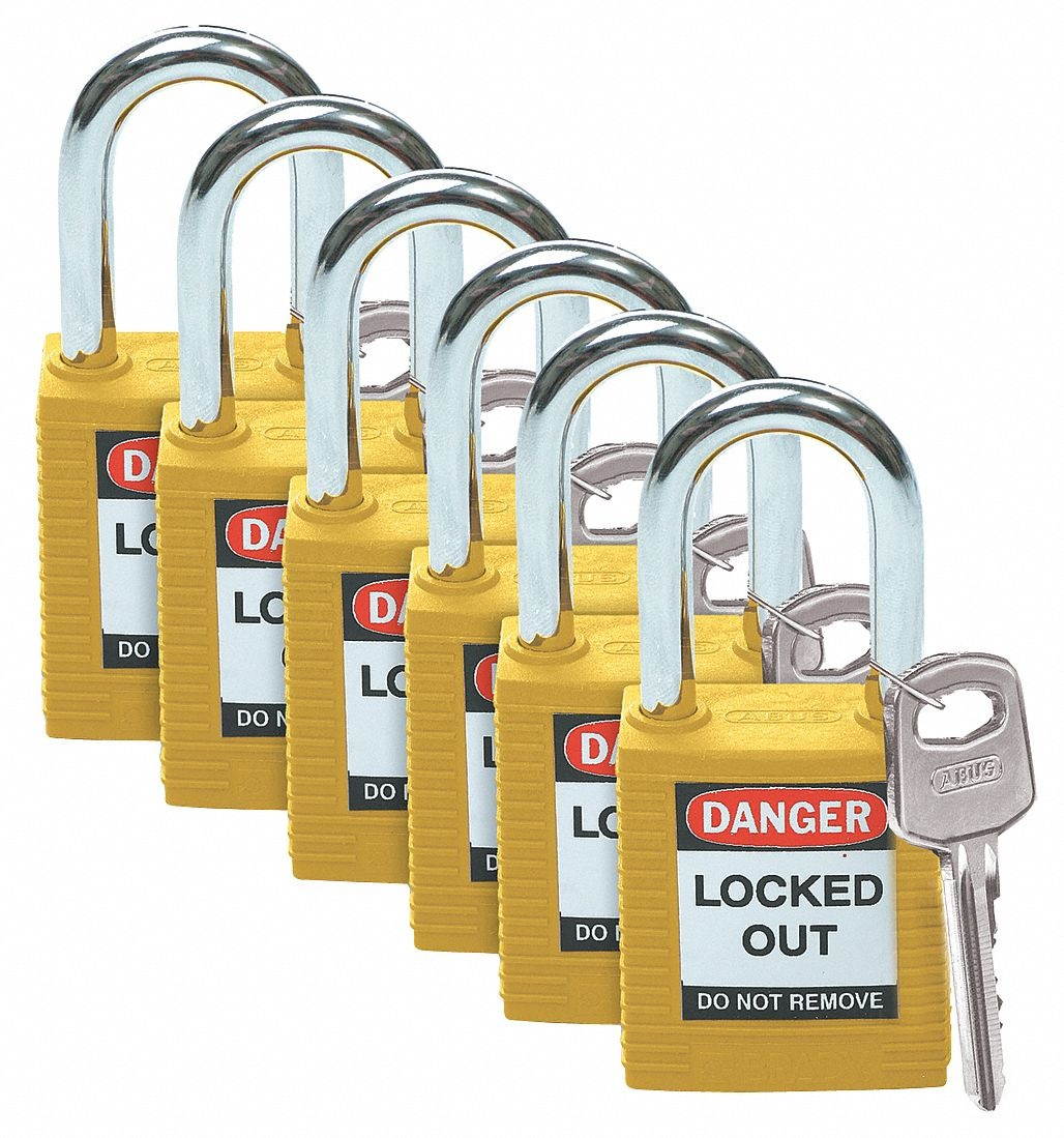 Lockout Padlock,KA,Yellow,1-3/4"H,PK6 BRADY 105892