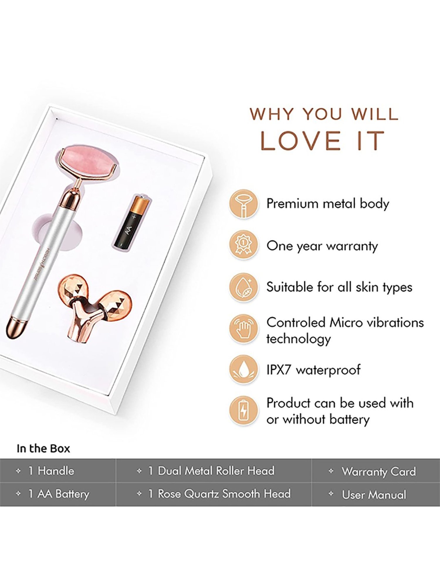 HealthSense Enhance FR405 Electric Facial Roller Massager (Pink and Silver)