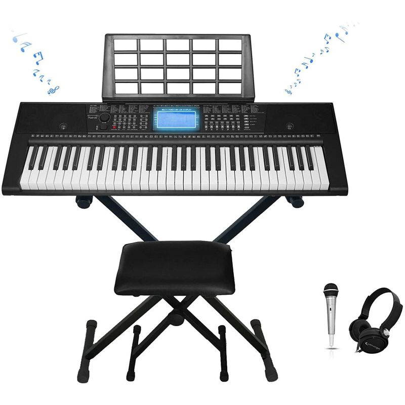 Technical Pro 61 Keys Electric Piano Learning Keyboard Bundle w Seat, Stand, Mic