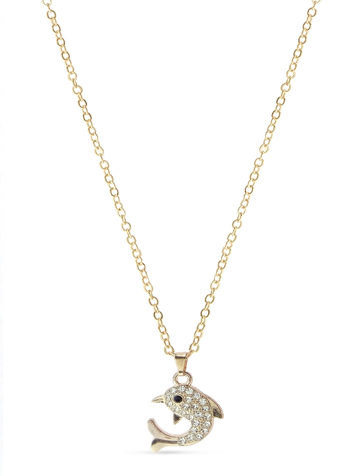 Jewelz Trendsetting Gold Western Necklace With Delicate Dolphin Hanging Charm for Women