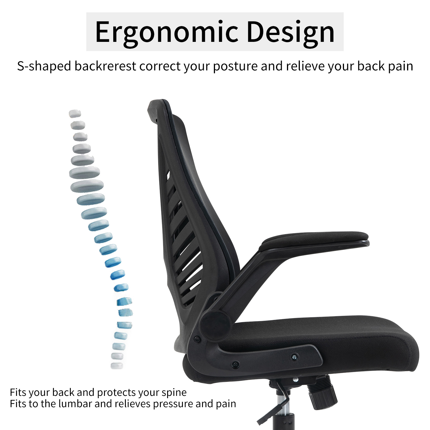 Ergonomic Office Chair, Home Office Desk Chairs, Mid-back Computer Mesh Chair with Lumbar Support and Flip-up Arms, Swivel Task Chair