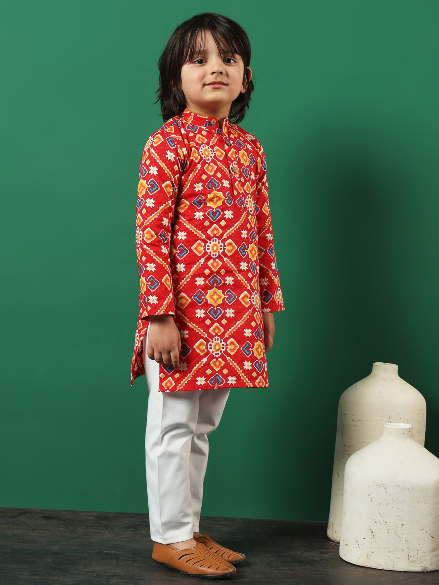 READIPRINT FASHIONS Kids Red & White Printed Full Sleeves Kurta with Pyjamas