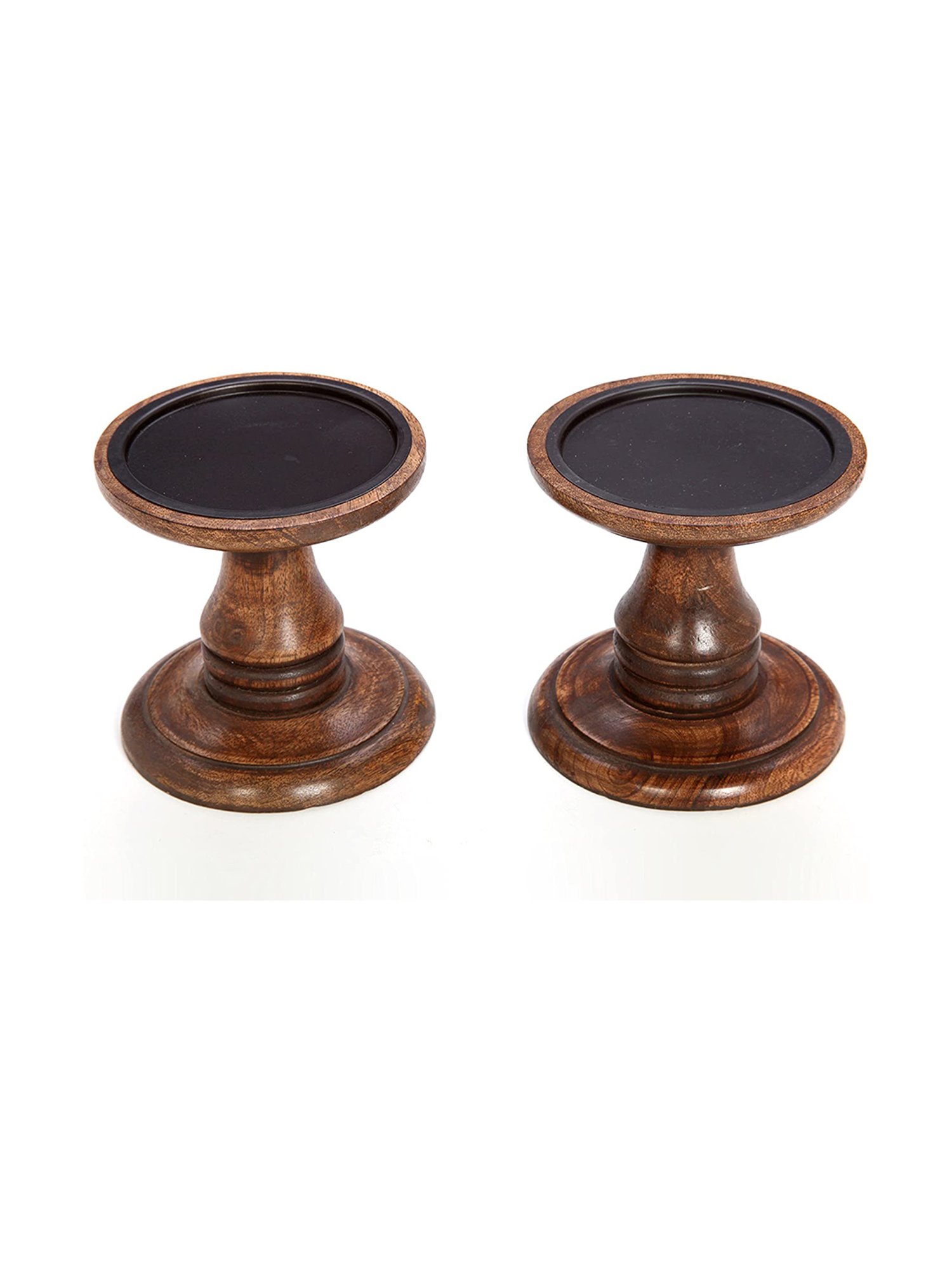 Hosley Wood Pillar Candle Holders with Pillar Candle Set of - 2