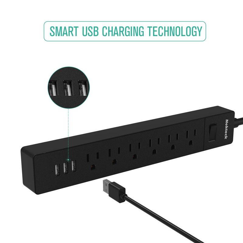 Nekteck 2 Pack Power Strip Flat Wall Plug with 6 AC Outlets, 15W 3-Port USB Charger for iPhone, iPad, Samsung Galaxys, Nexus, Tablets, HTC M9, Motorola, LG and More [4.8ft Cord, 6AC, 3 USB]