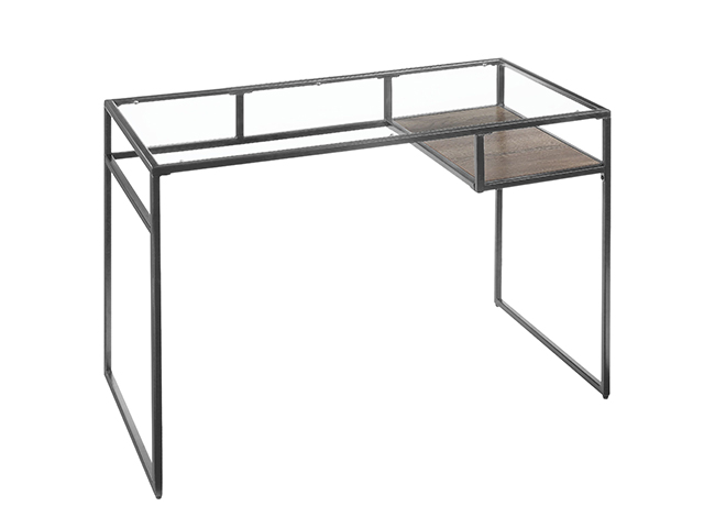 Metal & Glass Top Desk, Home Office Writing Desk, Makeup Table Desk Vanity for Home Decor,Blue,GT116
