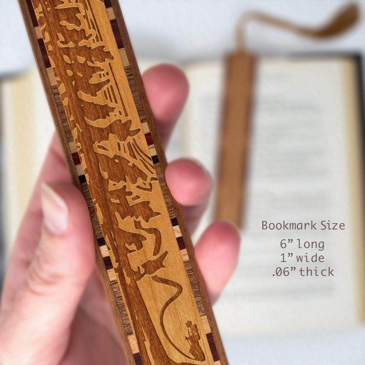 Engraved Wooden Bookmark &ndash; Evergreen Hiker with Green Tassel &ndash; Search &ldquo;B0722P4B7G&rdquo; to see personalized version