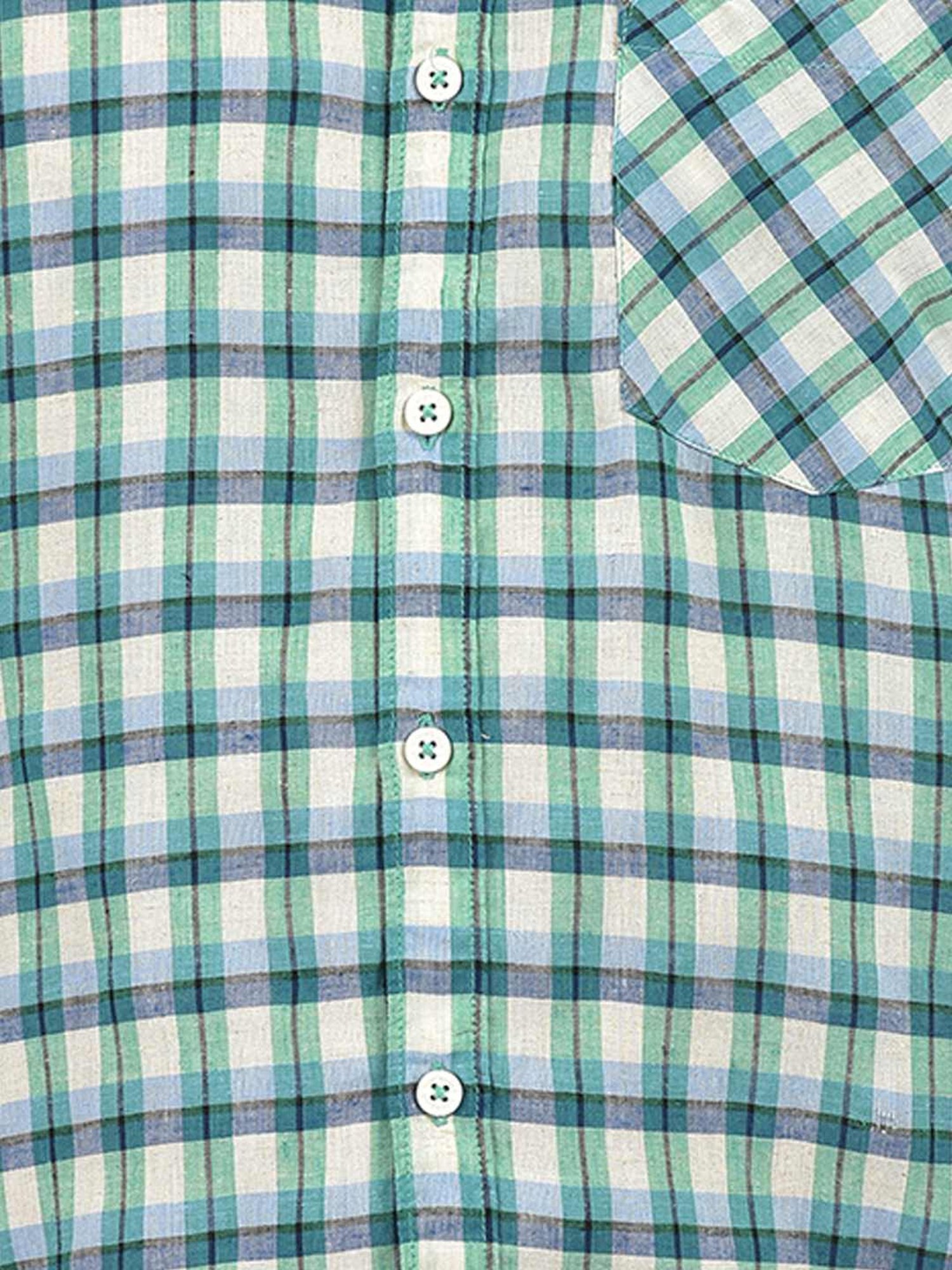 Numero Uno Green Cotton Slim Fit Checks Shirt