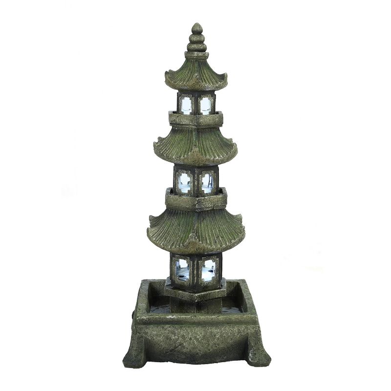 50" Pyramid Shaped Pagoda Tower Fountain with LED Light Green - Hi-Line Gift