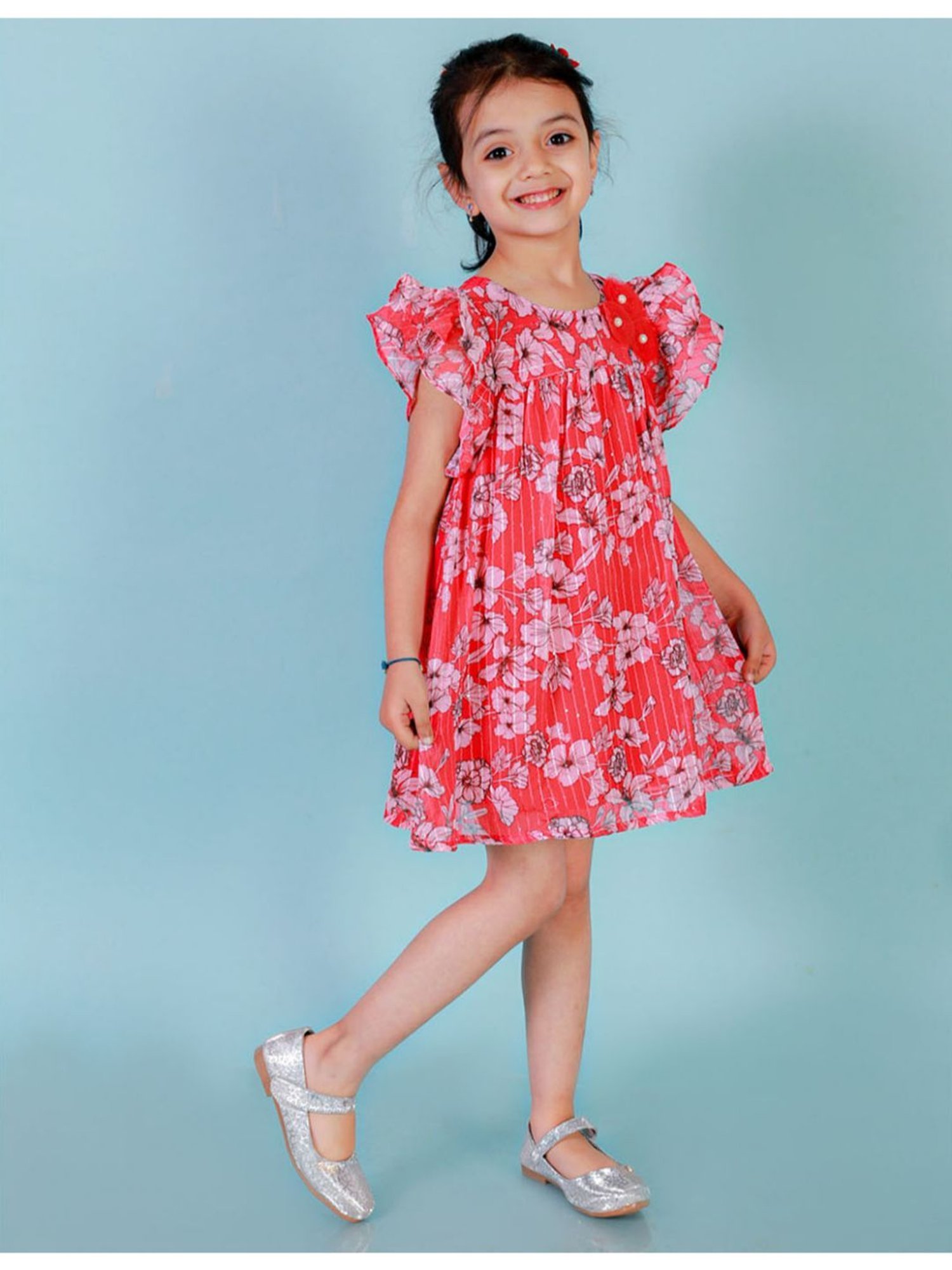 Lil Drama Kids Red Floral Print Dress